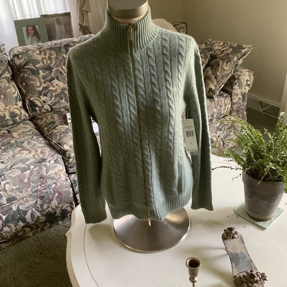 Ralph Lauren Sage Green 100% cashmere Cardigan Sweater, size L - Picture 1 of 4